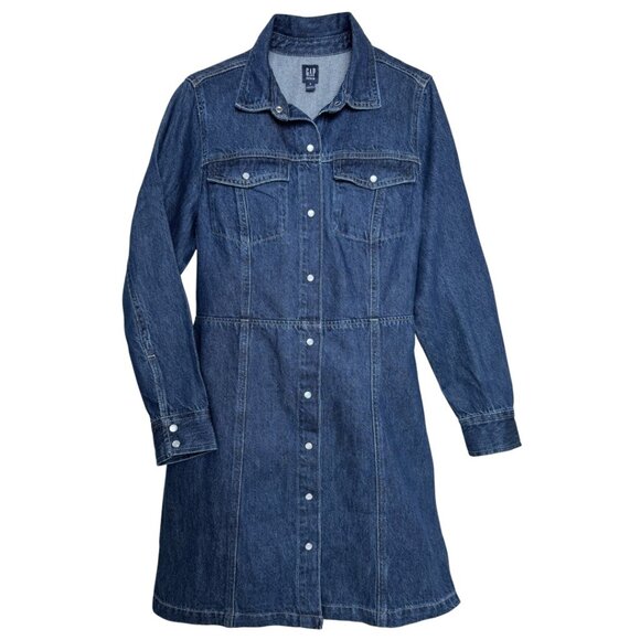 NWT GAP DENIM DRESS 100% COTTON WESTERN CLEAN GIRL COASTAL COWGIRL CLASSIC M - Picture 1 of 7